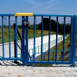 Dam Těrlicko, spillway's outlet - railings with wicket and vertical bars in customer colors
